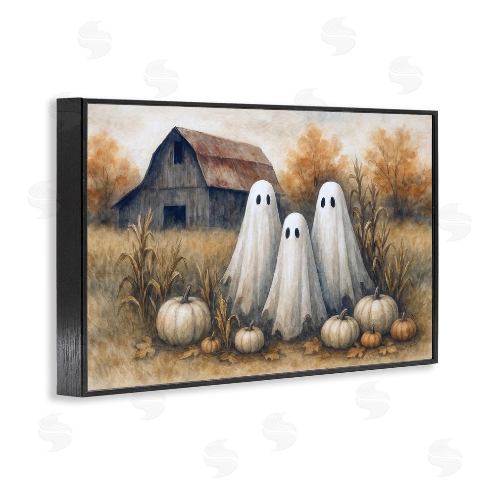 Antony Smith Ghost Trio on Pumpkin Farm Black Framed Giclee Wall Art Print
