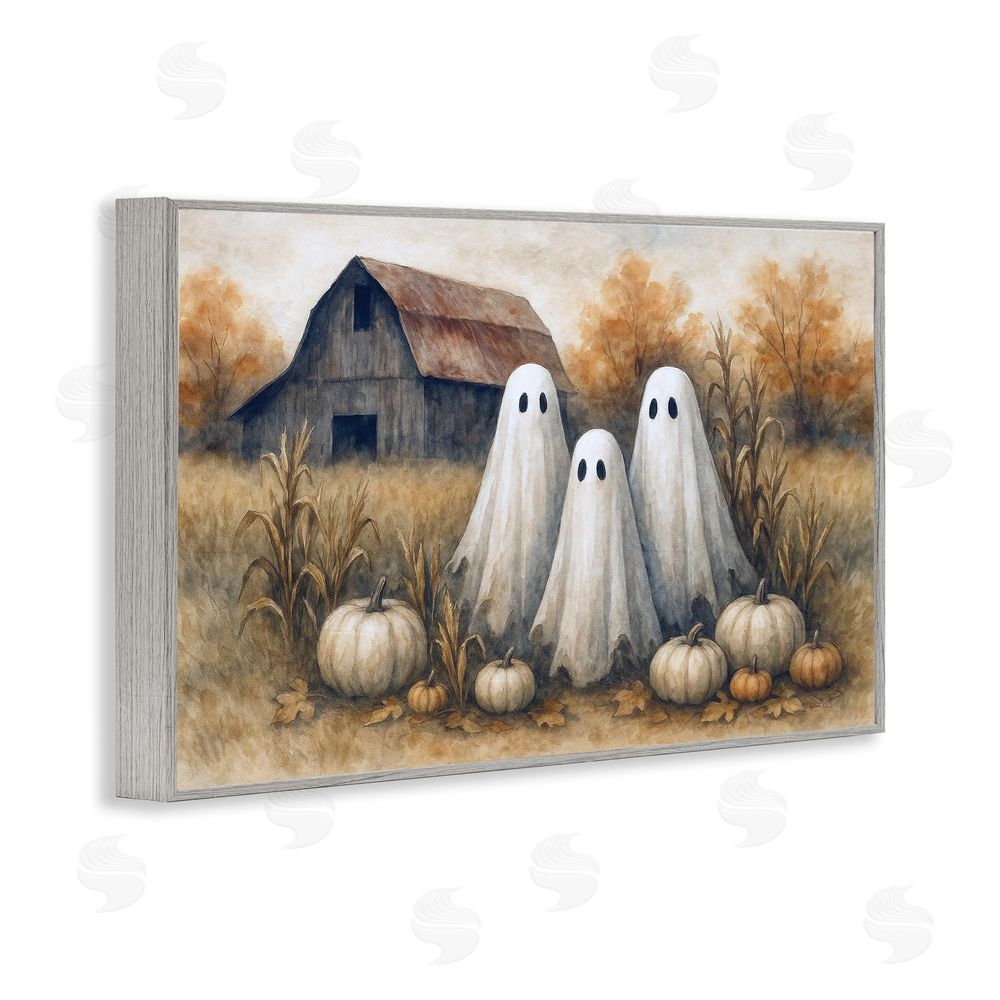 Antony Smith Ghost Trio on Pumpkin Farm Gray Framed Giclee Wall Art Print