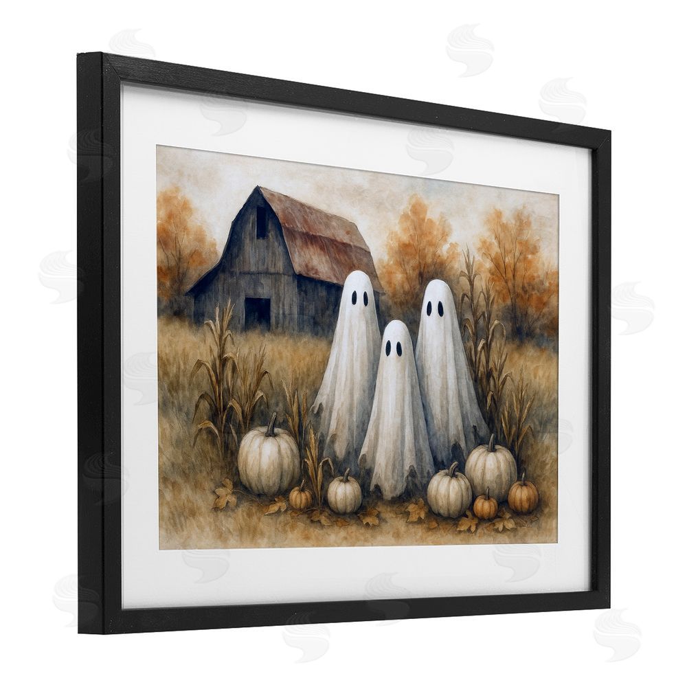 Antony Smith Ghost Trio on Pumpkin Farm Black Framed Print Under Glass with White Mat Wall Art