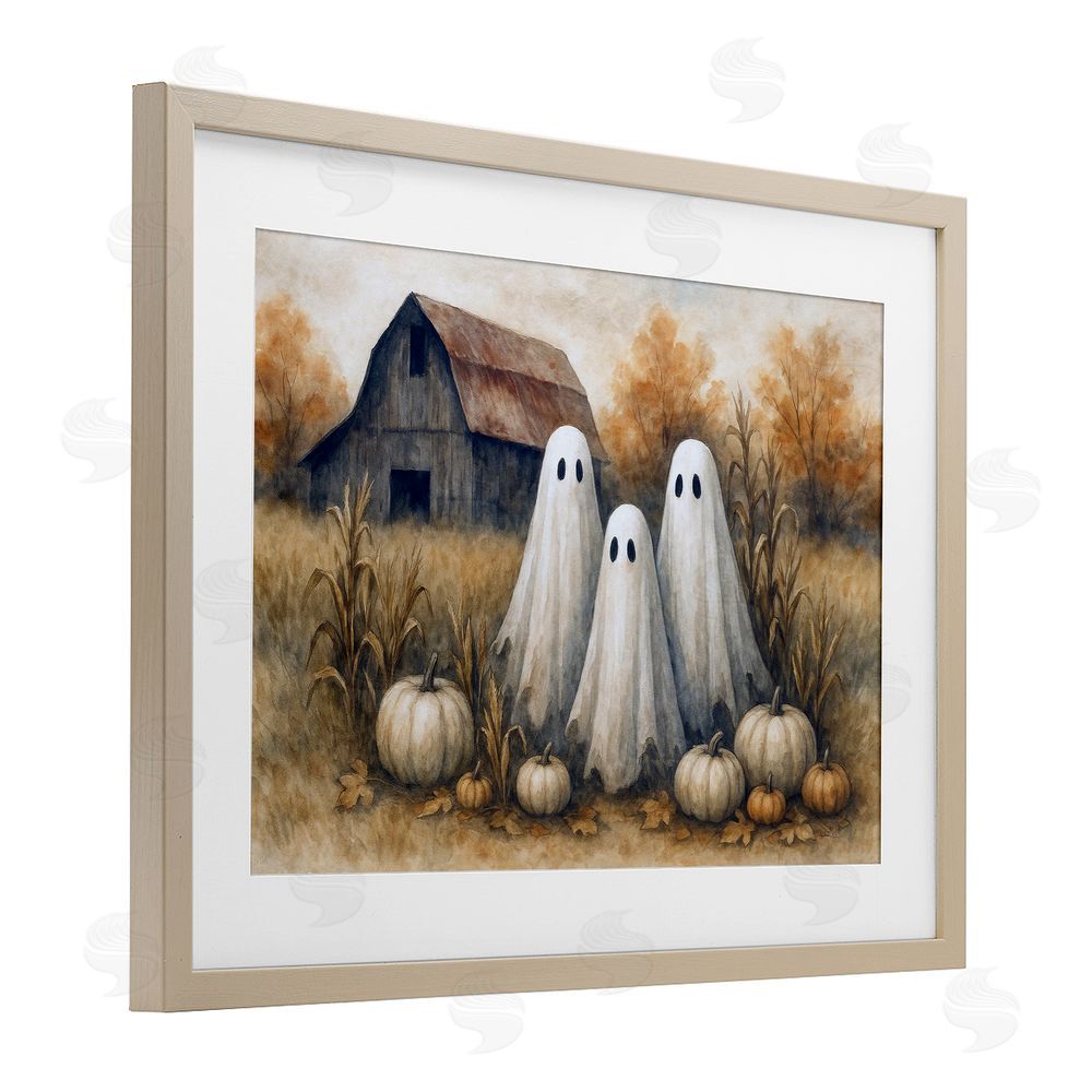 Antony Smith Ghost Trio on Pumpkin Farm Birch Framed Print Under Glass with White Mat Wall Art