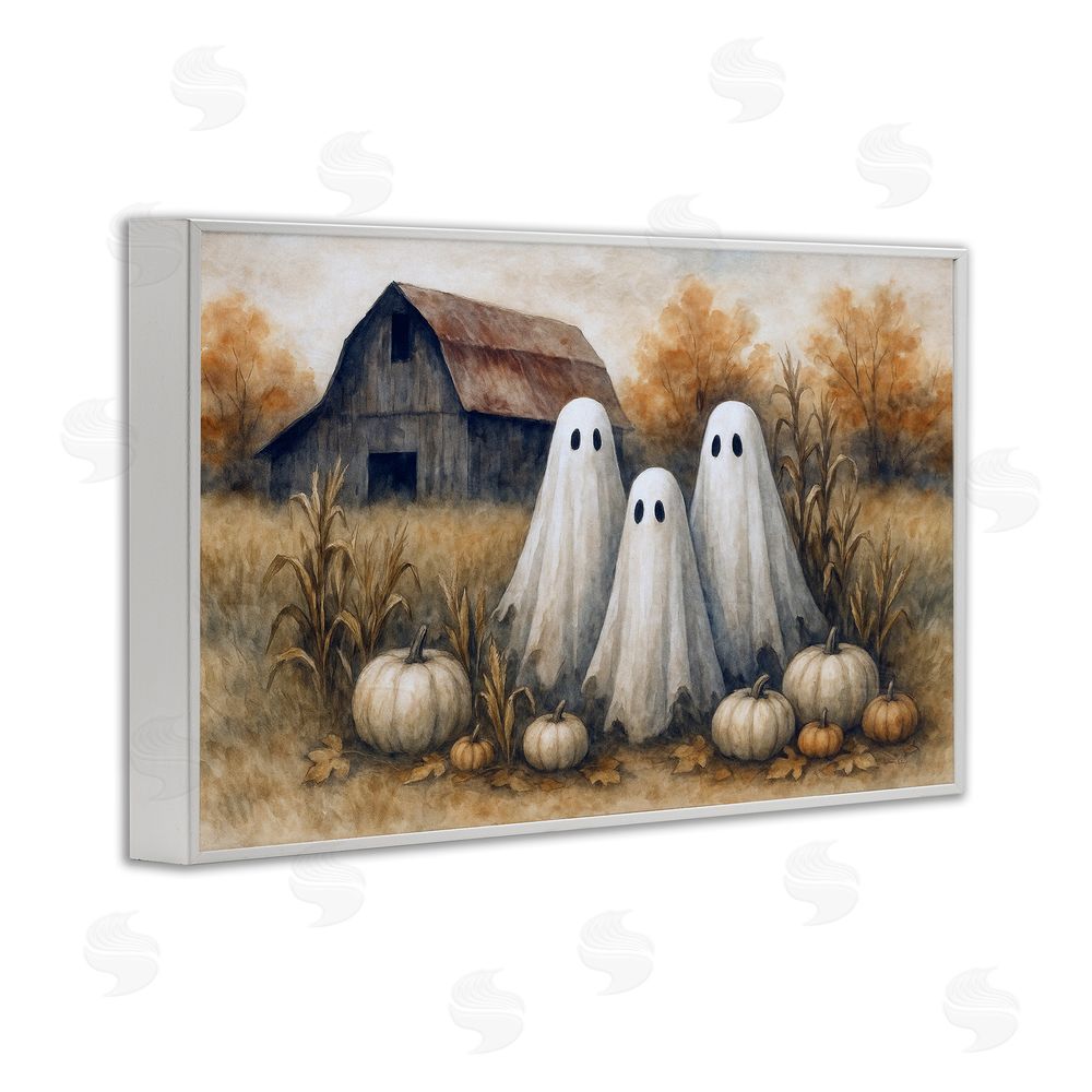 Antony Smith Ghost Trio on Pumpkin Farm White Framed Giclee Wall Art Print