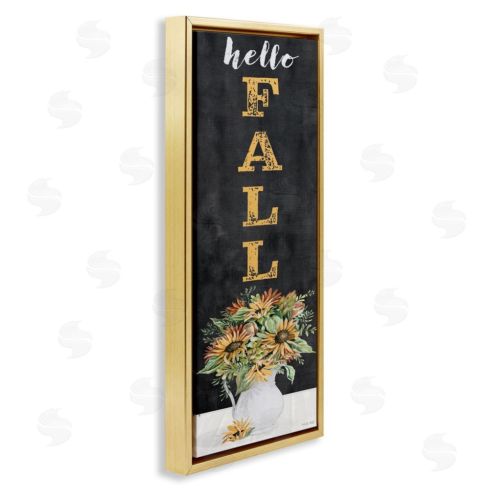 Cindy Jacobs Hello Fall Sunflower Bouquet Gold Floating Frame Canvas Wall Art Print