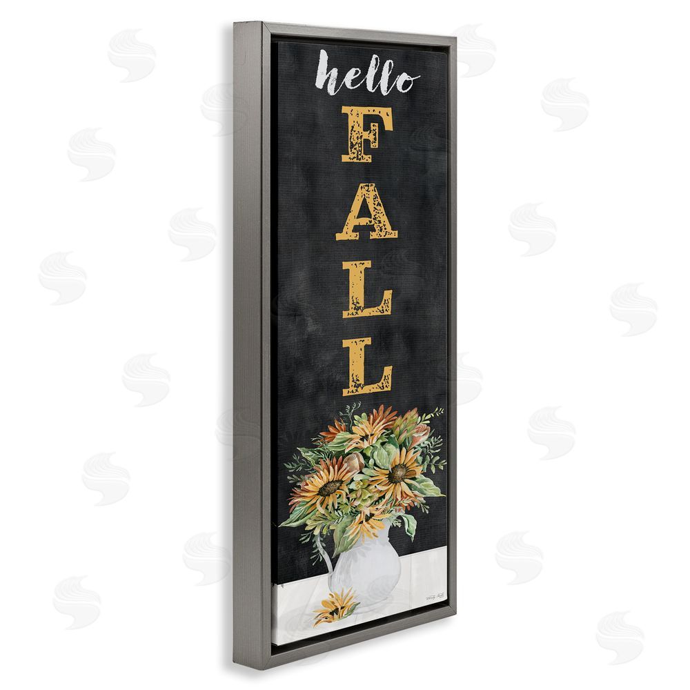 Cindy Jacobs Hello Fall Sunflower Bouquet Gray Floating Frame Canvas Wall Art Print