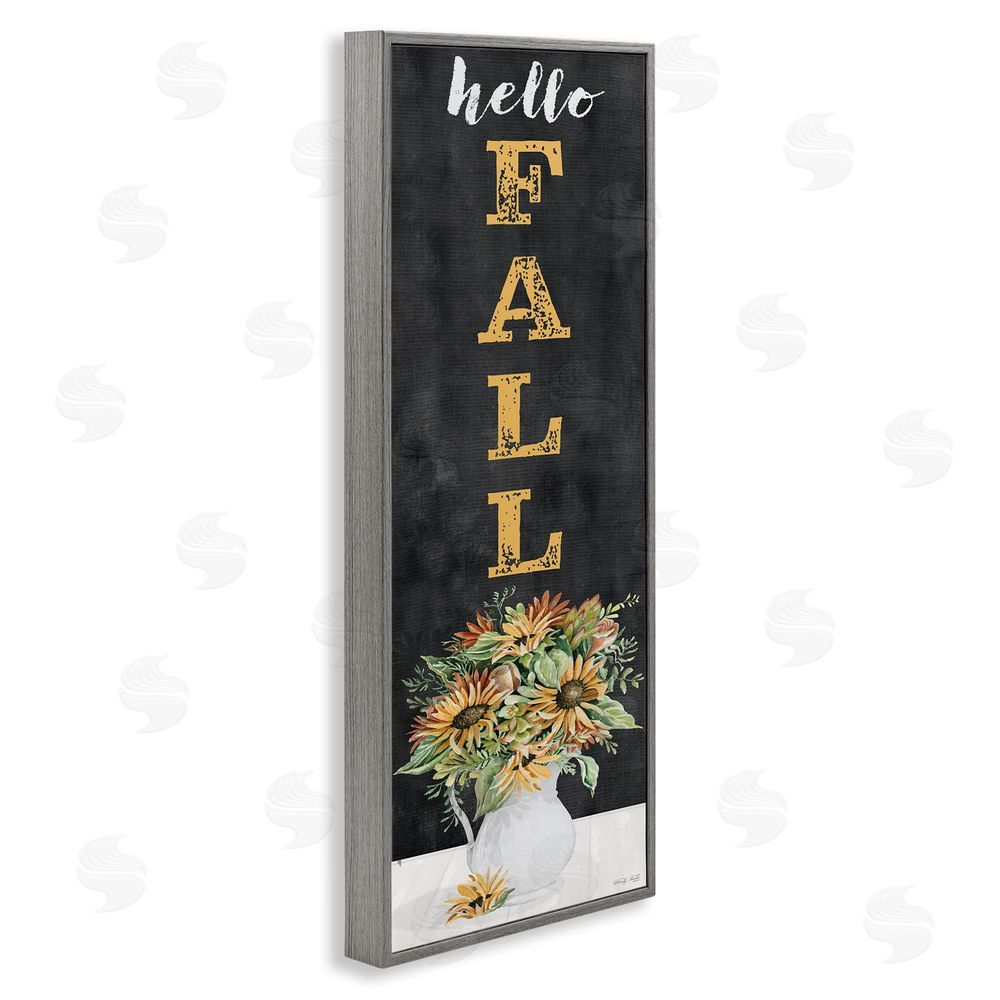 Cindy Jacobs Hello Fall Sunflower Bouquet Gray Framed Giclee Wall Art Print