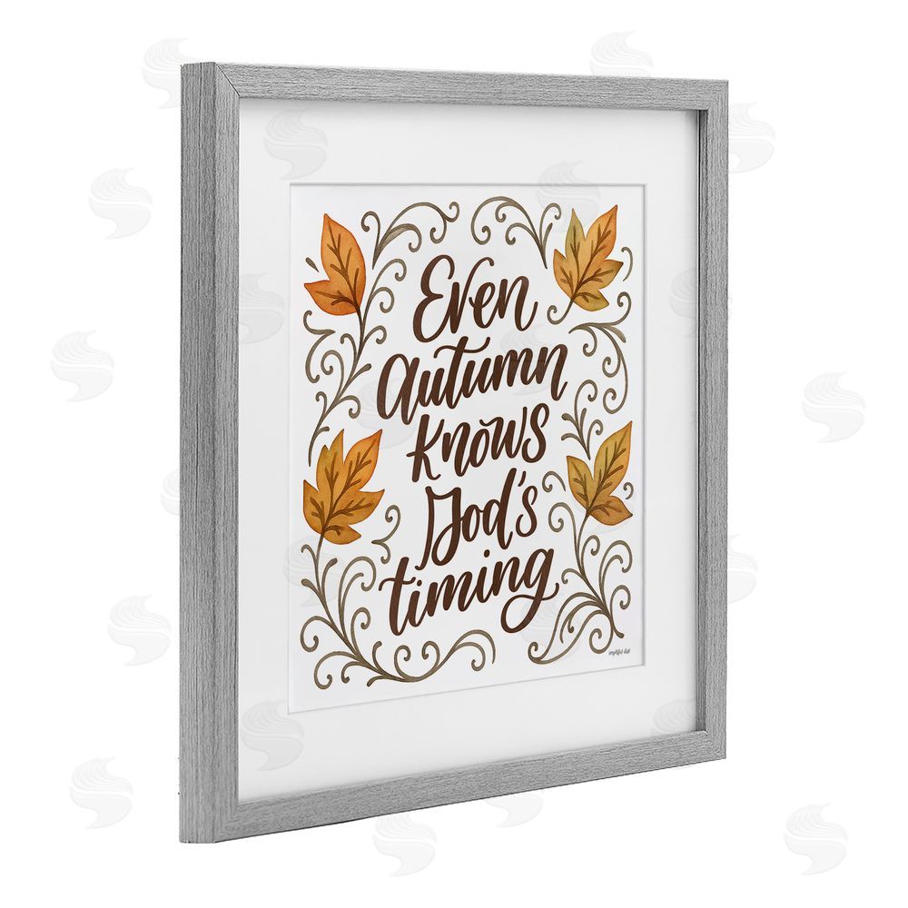 Imperfect Dust Even Autumn Knows God's Timing Gray Framed Print Under Glass with White Mat Wall Art