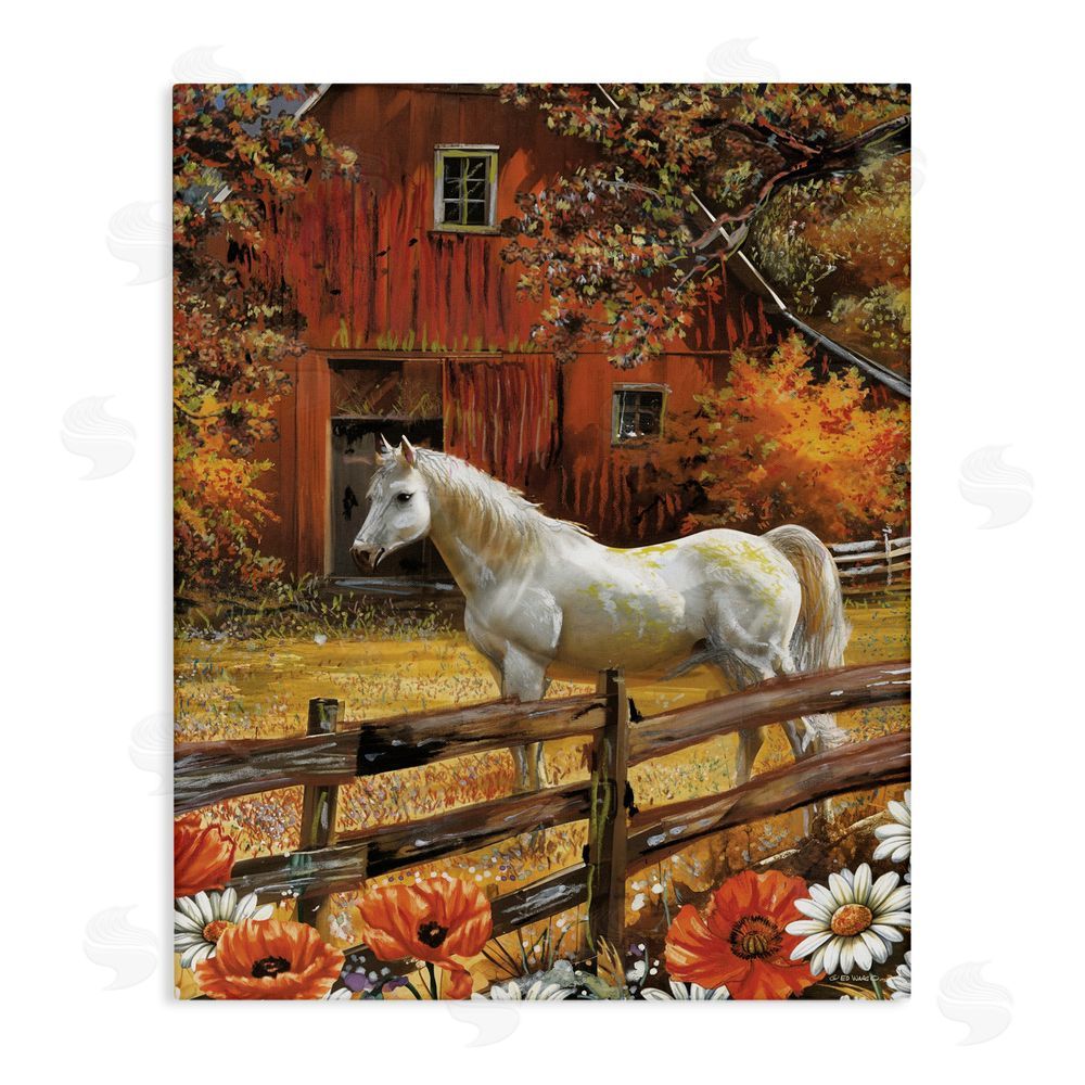Ed Wargo Country Horse Autumn Barn Canvas Wall Art Print