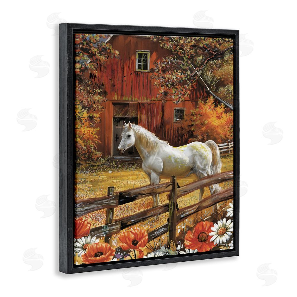 Ed Wargo Country Horse Autumn Barn Black Floating Frame Canvas Wall Art Print