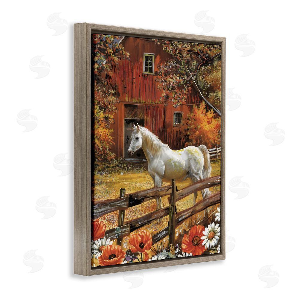 Ed Wargo Country Horse Autumn Barn Brown Floating Frame Canvas Wall Art Print