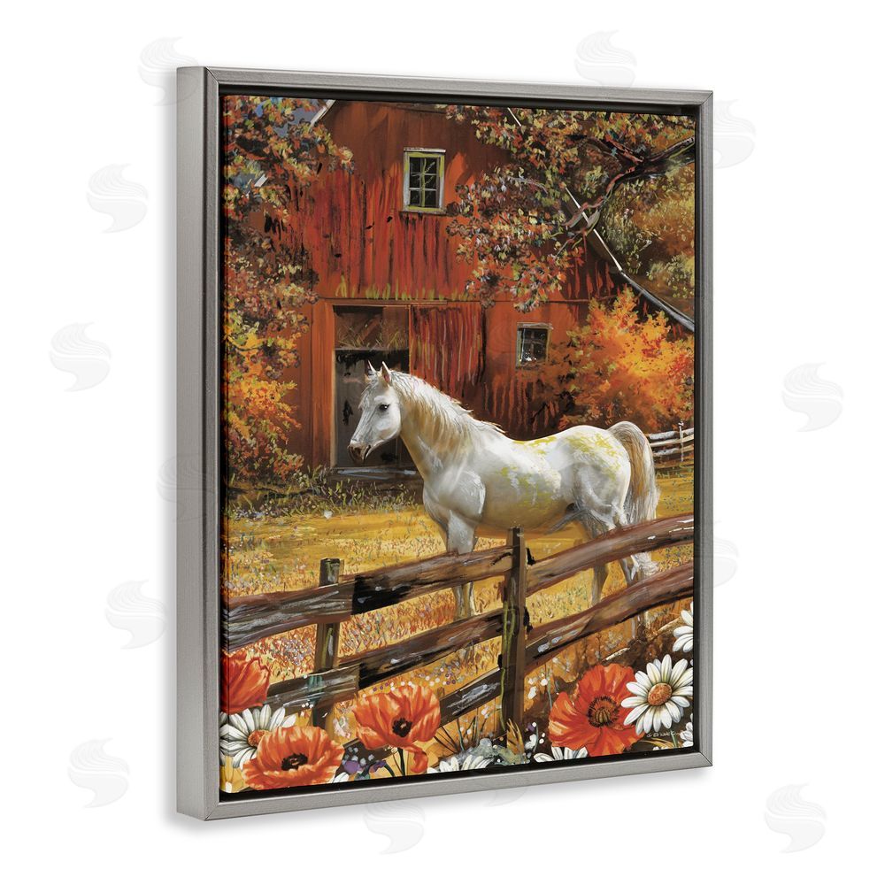 Ed Wargo Country Horse Autumn Barn Gray Floating Frame Canvas Wall Art Print