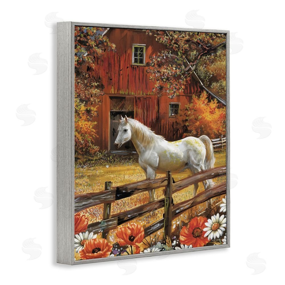 Ed Wargo Country Horse Autumn Barn Gray Framed Giclee Wall Art Print