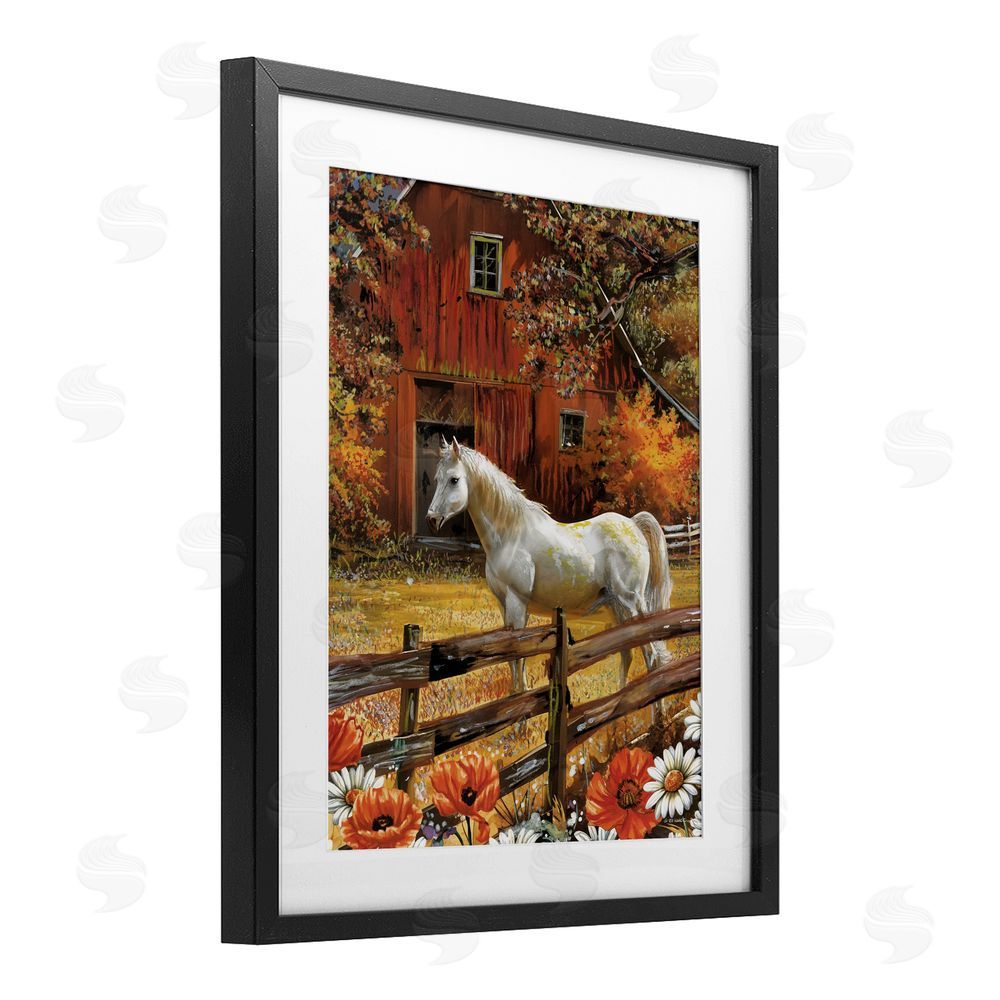 Ed Wargo Country Horse Autumn Barn Black Framed Print Under Glass with White Mat Wall Art