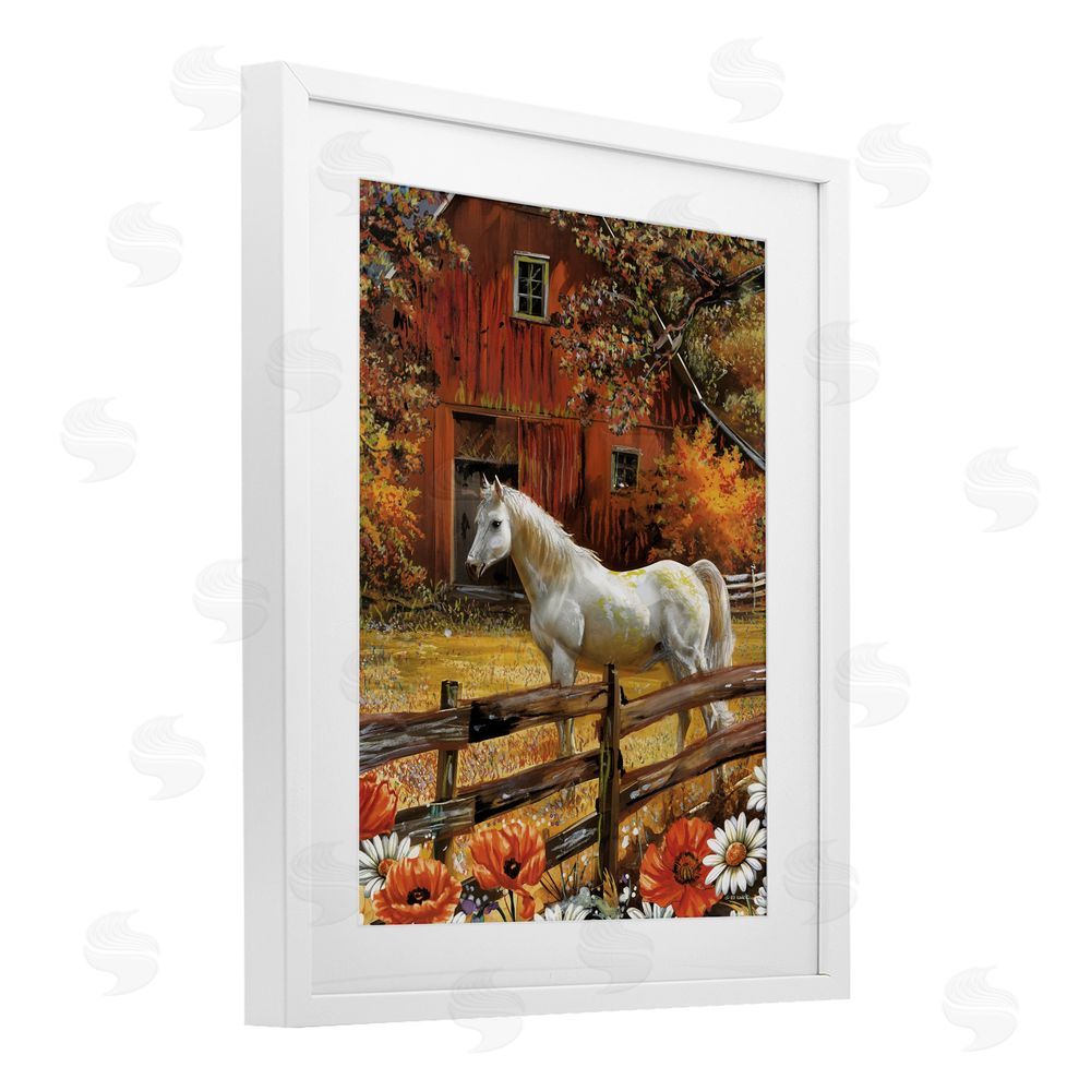 Ed Wargo Country Horse Autumn Barn White Framed Print Under Glass with Mat Wall Art