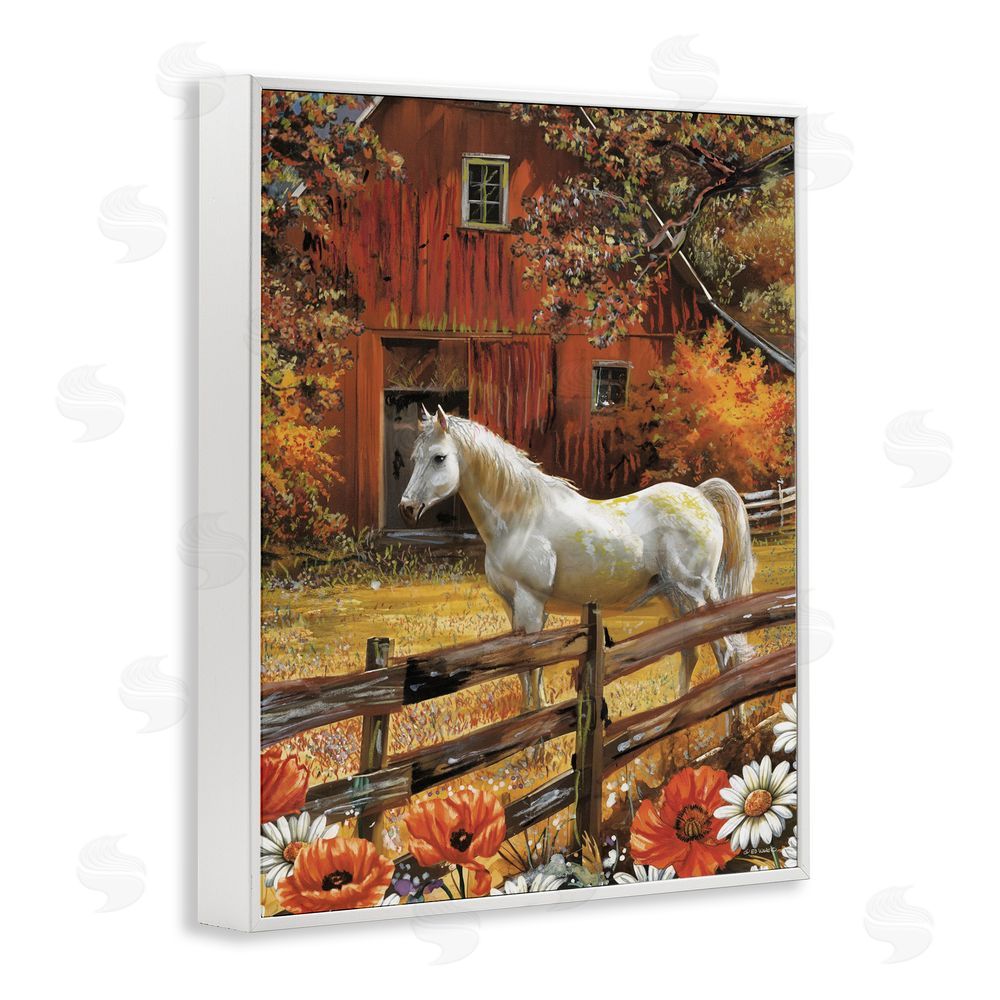 Ed Wargo Country Horse Autumn Barn White Framed Giclee Wall Art Print