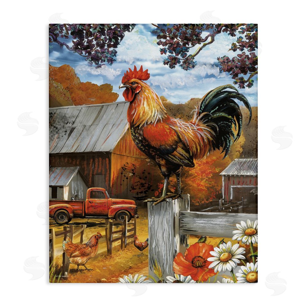 Ed Wargo Autumnal Perched Rooster Canvas Wall Art Print