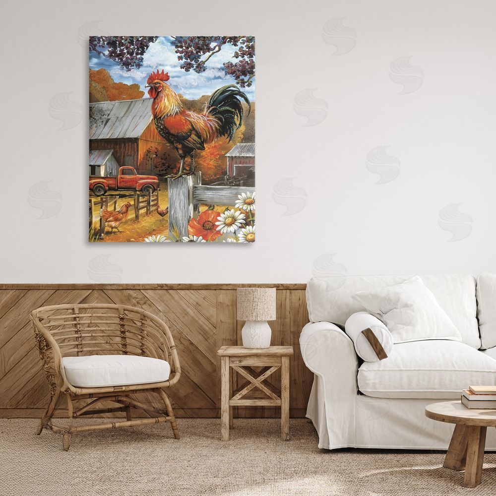 Ed Wargo Autumnal Perched Rooster Canvas Art on Wall