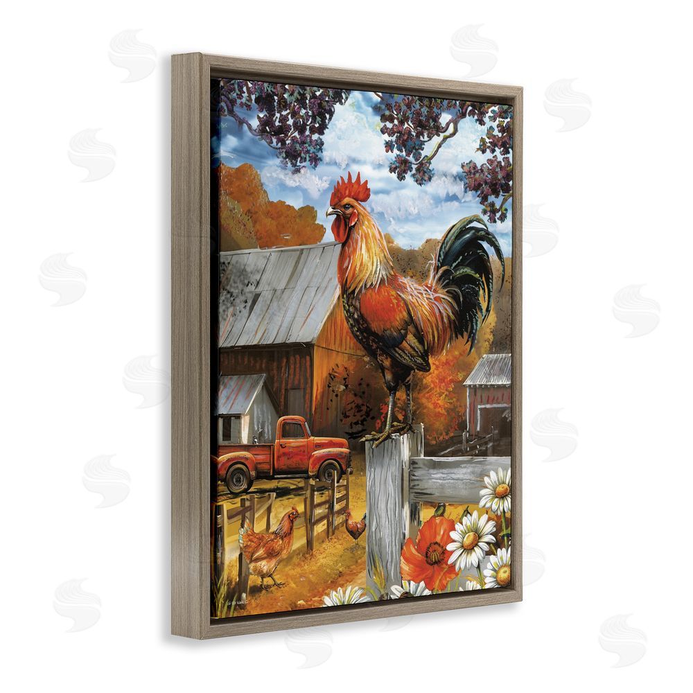 Ed Wargo Autumnal Perched Rooster Brown Floating Frame Canvas Wall Art Print