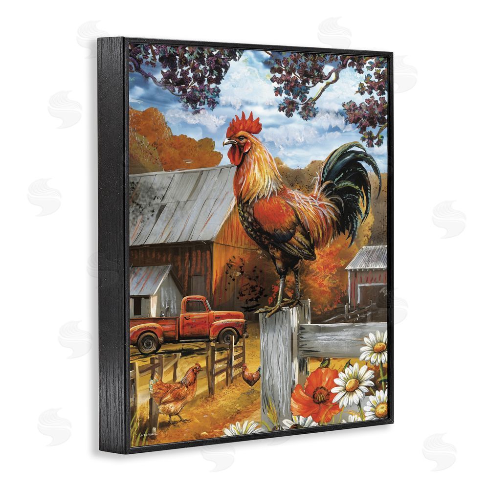Ed Wargo Autumnal Perched Rooster Black Framed Giclee Wall Art Print