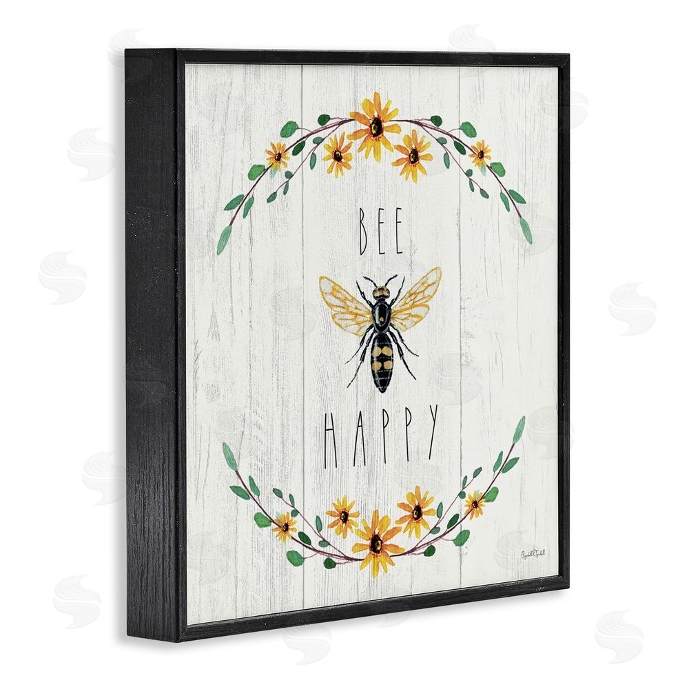 Elizabeth Tyndall Bee Happy with Delicate Wreath Black Framed Giclee Wall Art Print