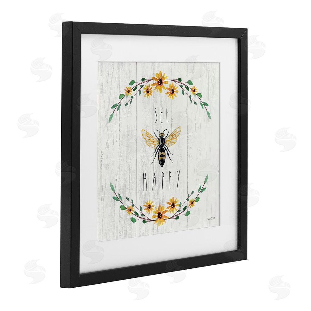 Elizabeth Tyndall Bee Happy with Delicate Wreath Black Framed Print Under Glass Wall Art