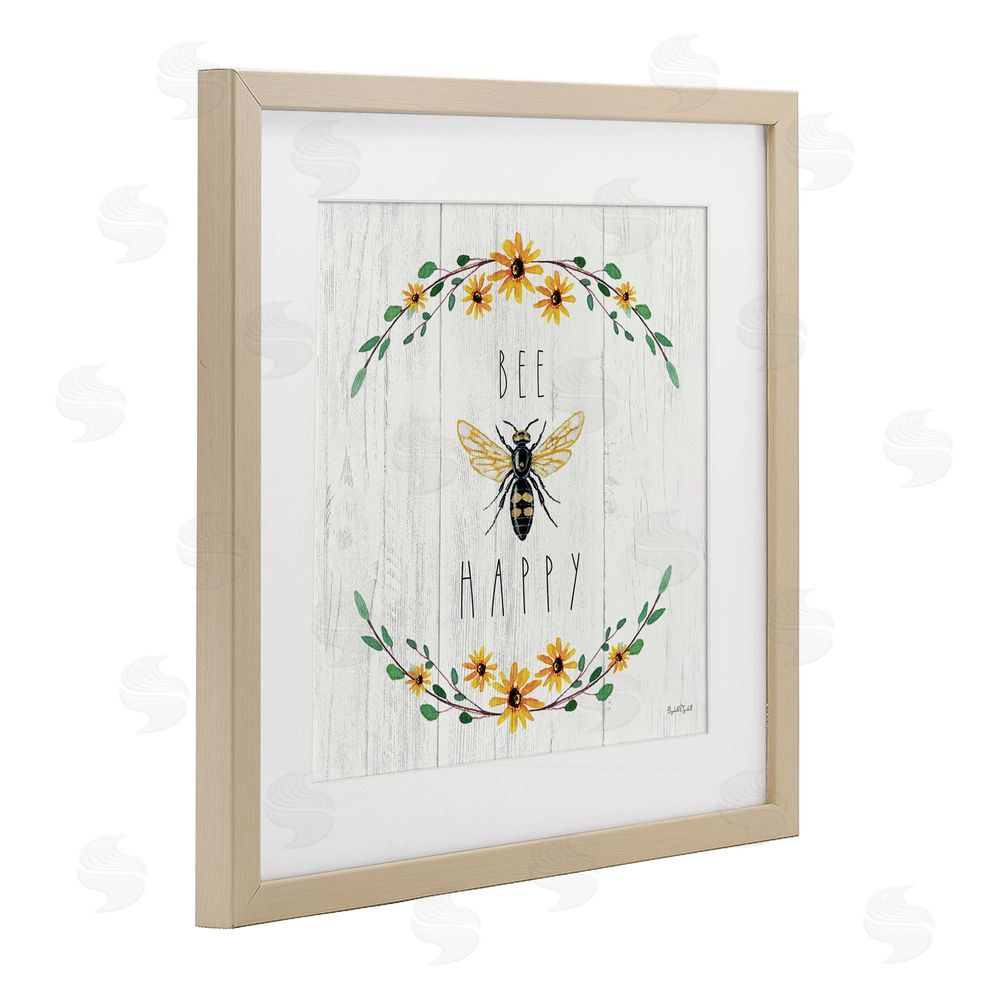 Elizabeth Tyndall Bee Happy with Delicate Wreath Brown Framed Print Under Glass Wall Art