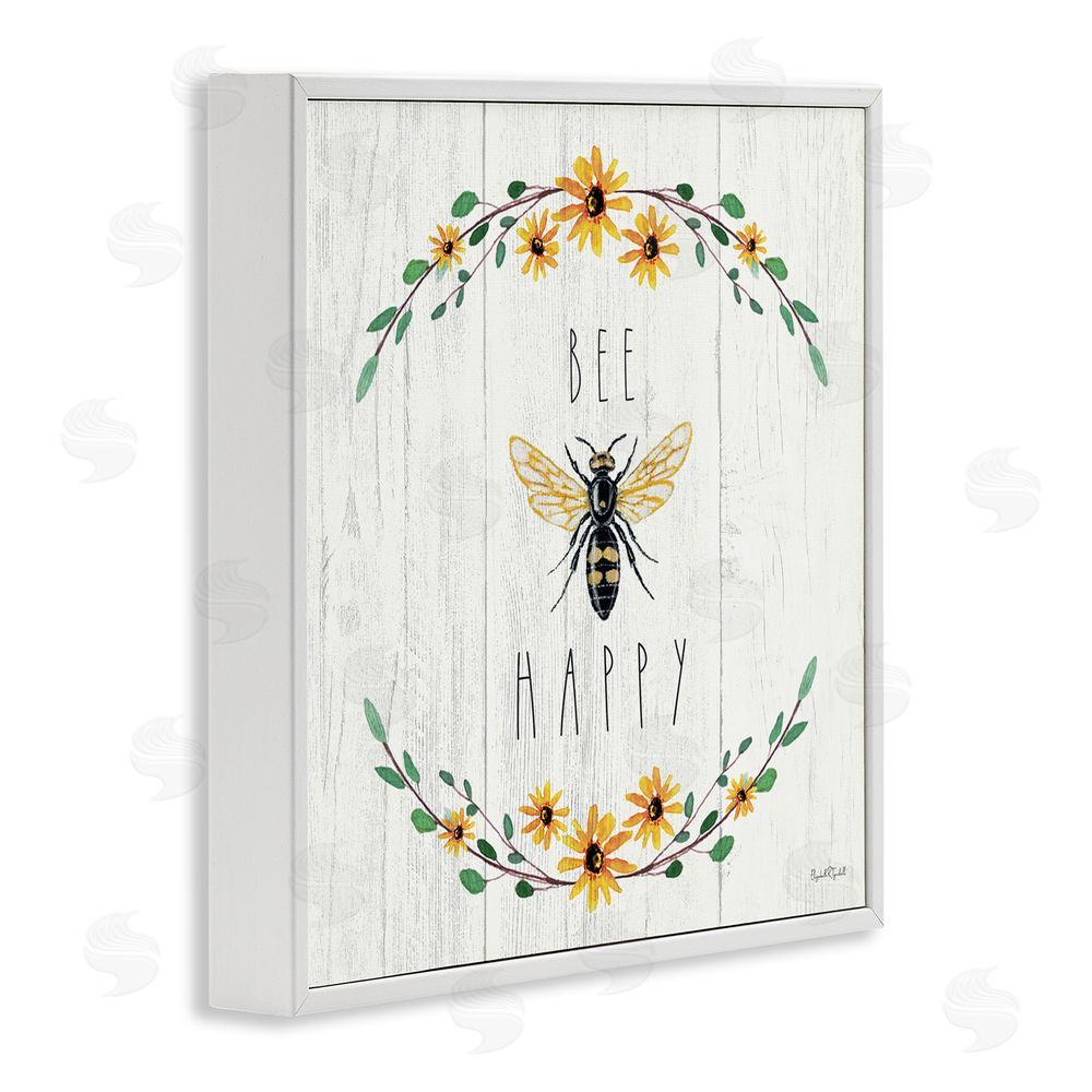 Elizabeth Tyndall Bee Happy with Delicate Wreath White Framed Giclee Wall Art Print