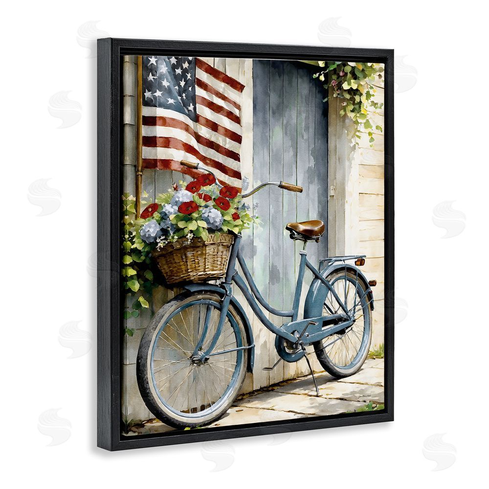 Jo Moulton Americana Summer Bicycle Basket Black Floating Frame Canvas Wall Art Print