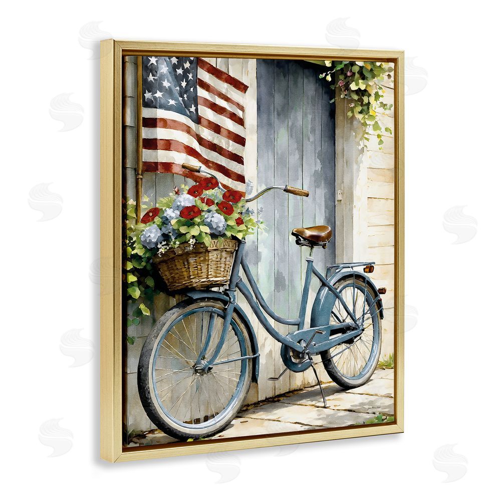 Jo Moulton Americana Summer Bicycle Basket Gold Floating Frame Canvas Wall Art Print