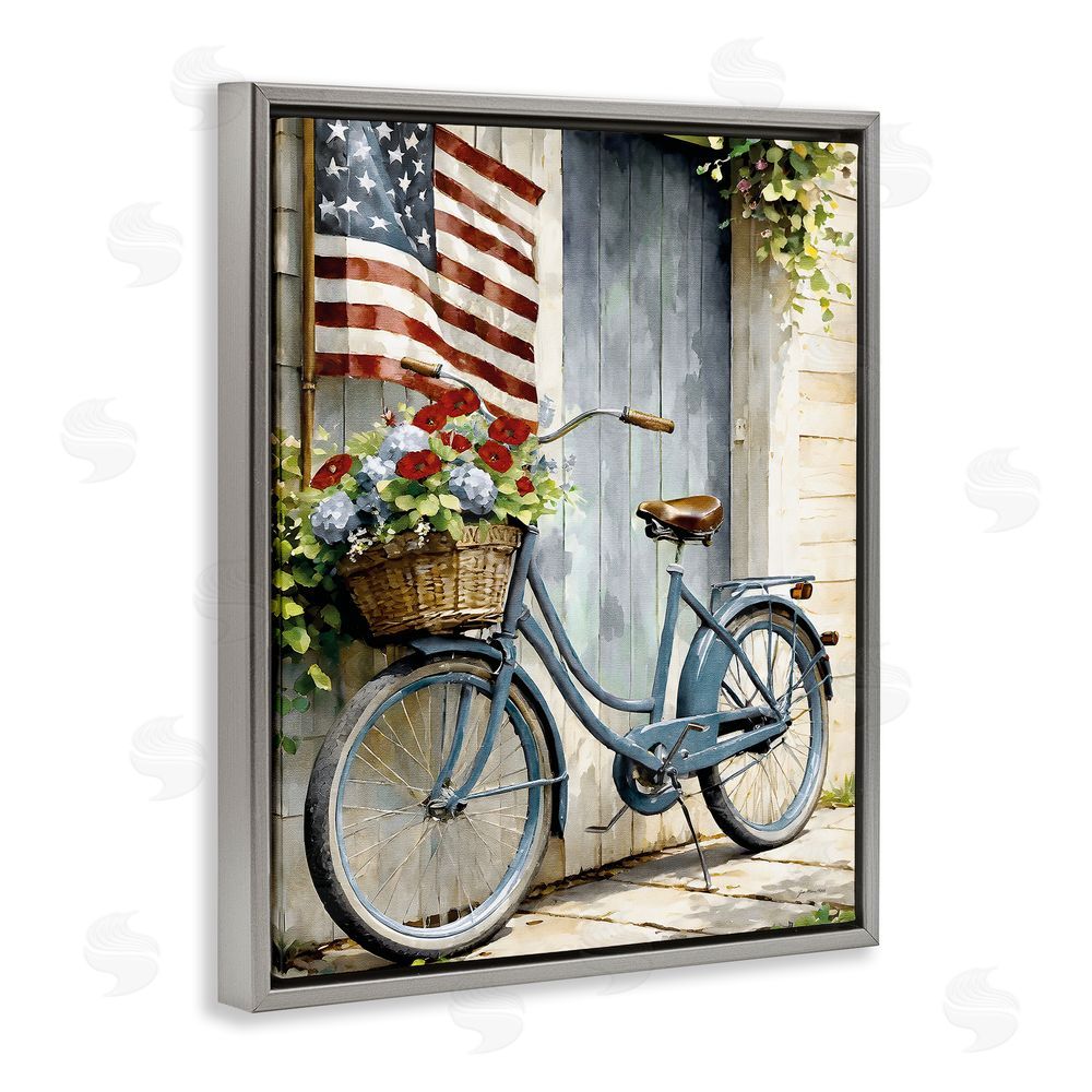 Jo Moulton Americana Summer Bicycle Basket Gray Floating Frame Canvas Wall Art Print