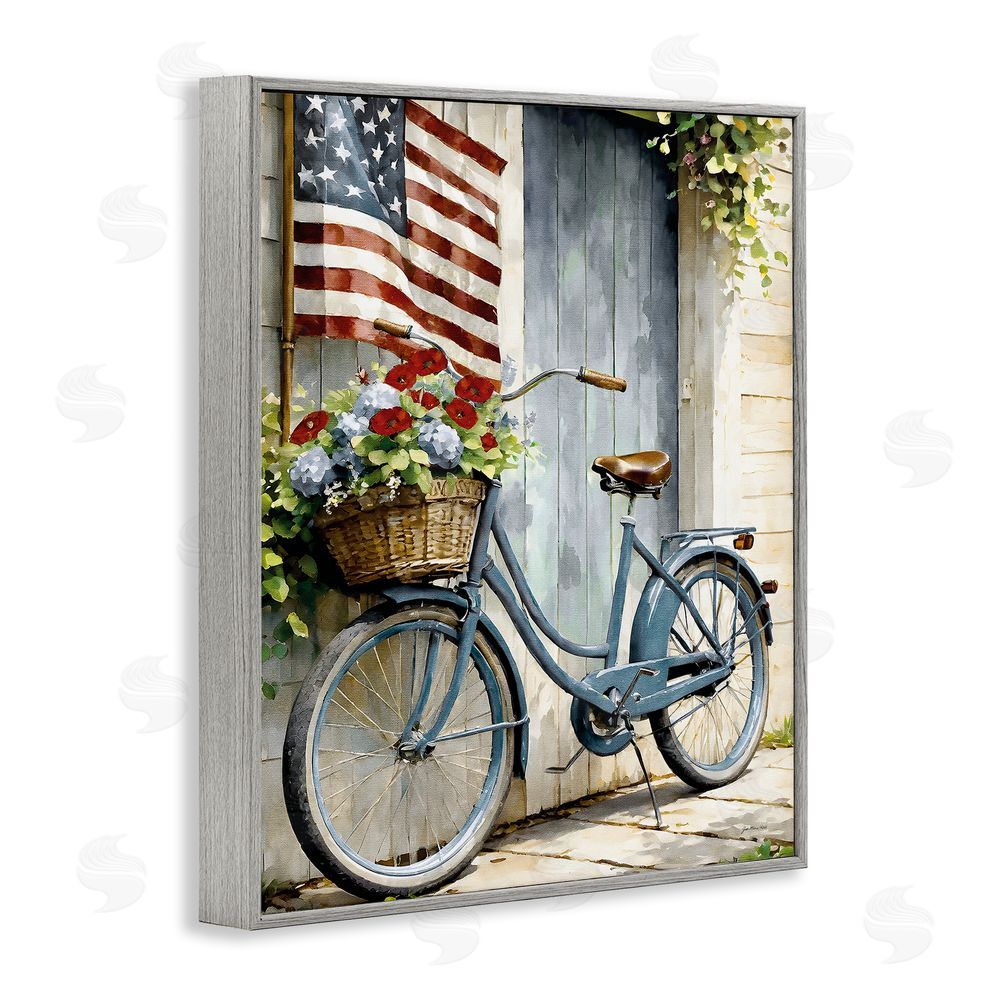 Jo Moulton Americana Summer Bicycle Basket Gray Framed Giclee Wall Art Print