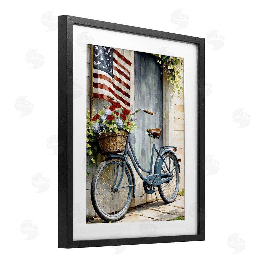 Jo Moulton Americana Summer Bicycle Basket Black Framed Print Under Glass Wall Art