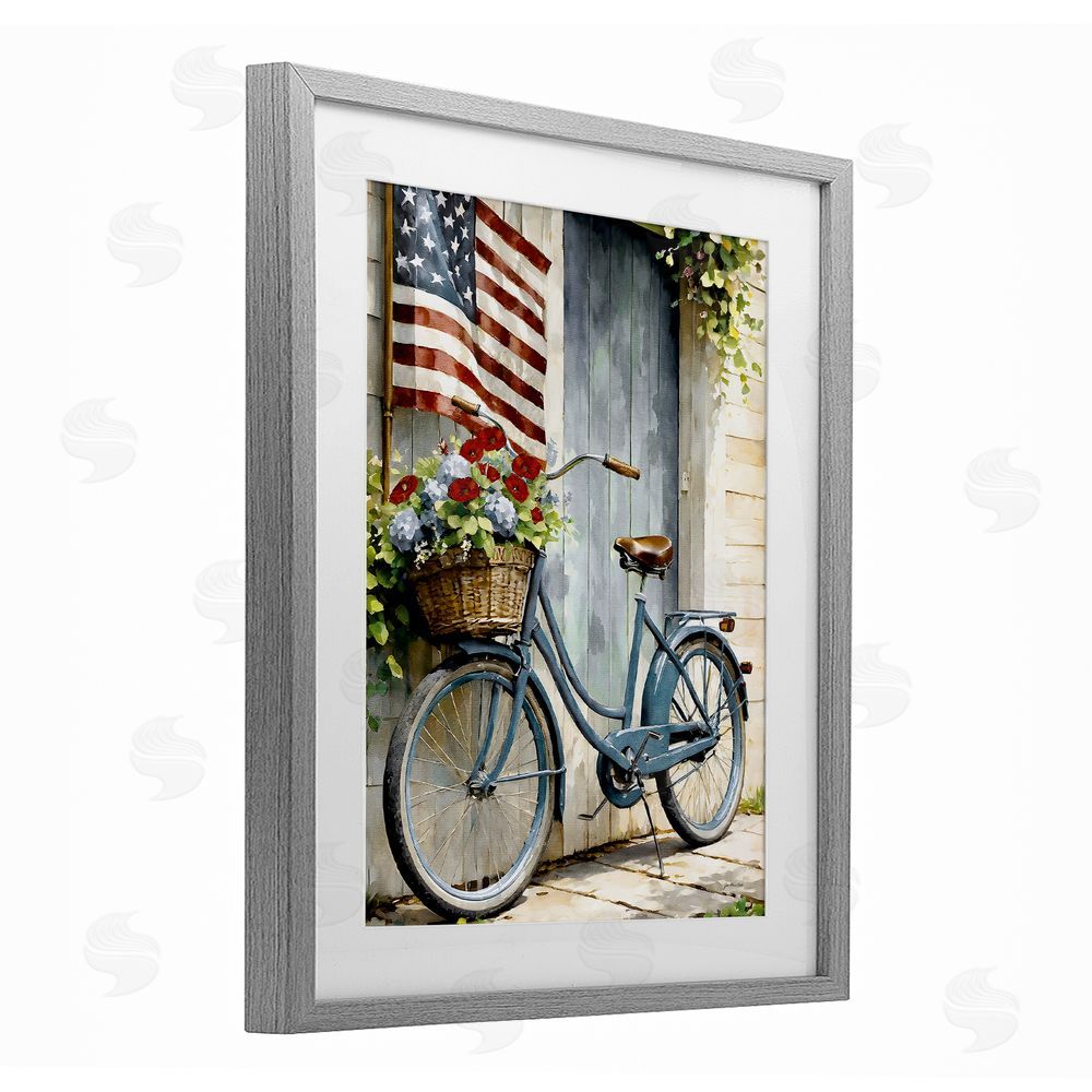 Jo Moulton Americana Summer Bicycle Basket Gray Framed Print Under Glass Wall Art