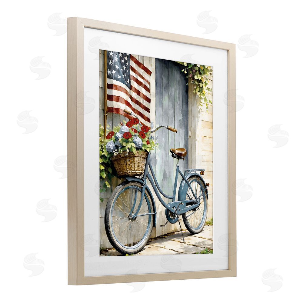 Jo Moulton Americana Summer Bicycle Basket Brown Framed Print Under Glass Wall Art