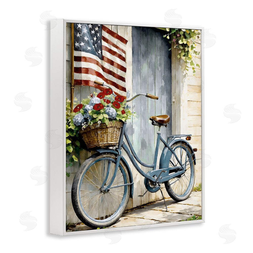 Jo Moulton Americana Summer Bicycle Basket White Framed Giclee Wall Art Print