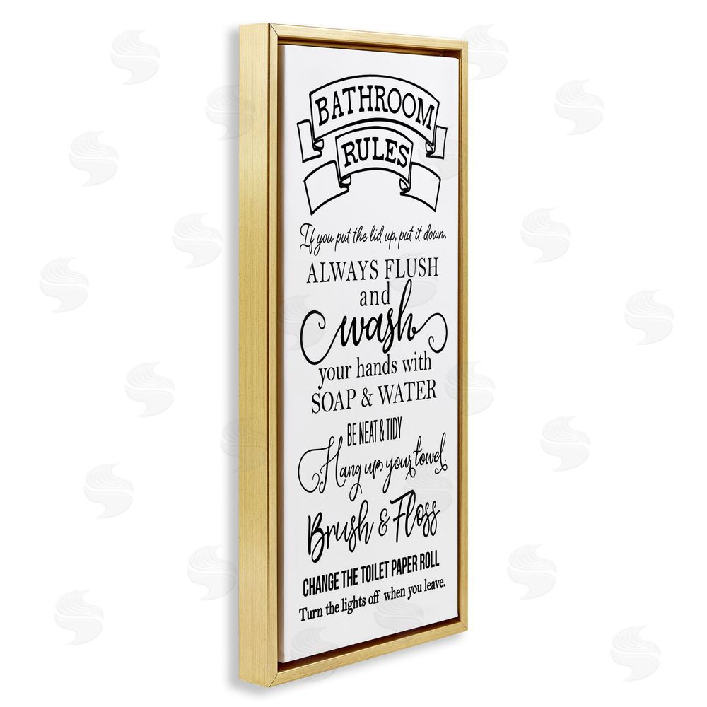 Masey St. Studios Bathroom Rules Simplicity Gold Floating Frame Canvas Wall Art Print