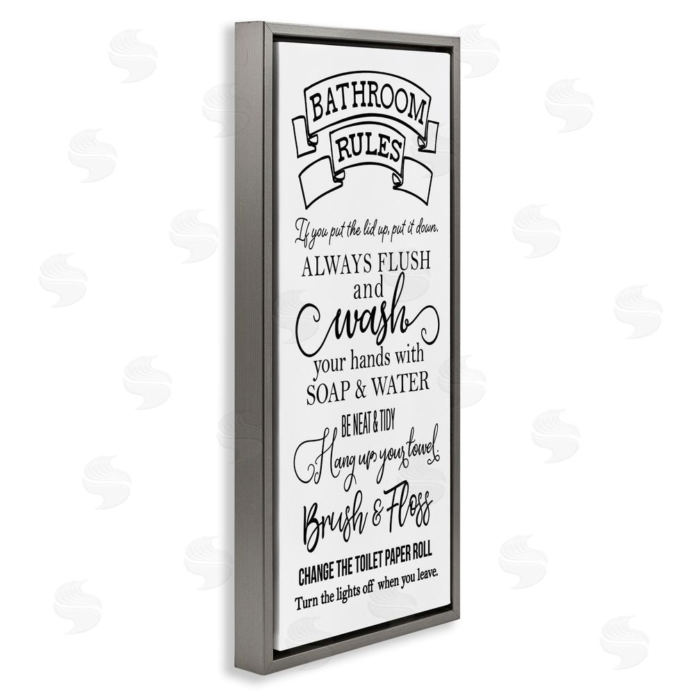 Masey St. Studios Bathroom Rules Simplicity Gray Floating Frame Canvas Wall Art Print