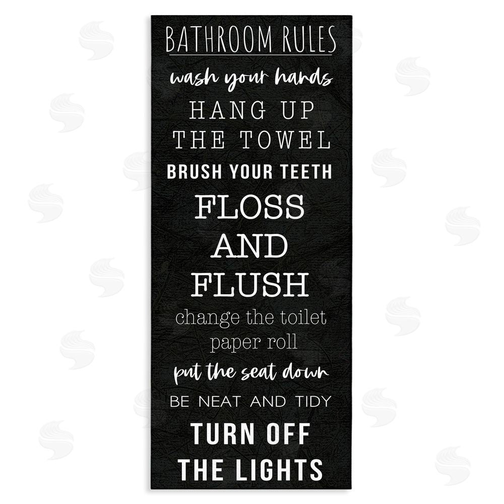 Masey St. Studios Bathroom Rules Over Black Stretched Canvas Wall Art Print