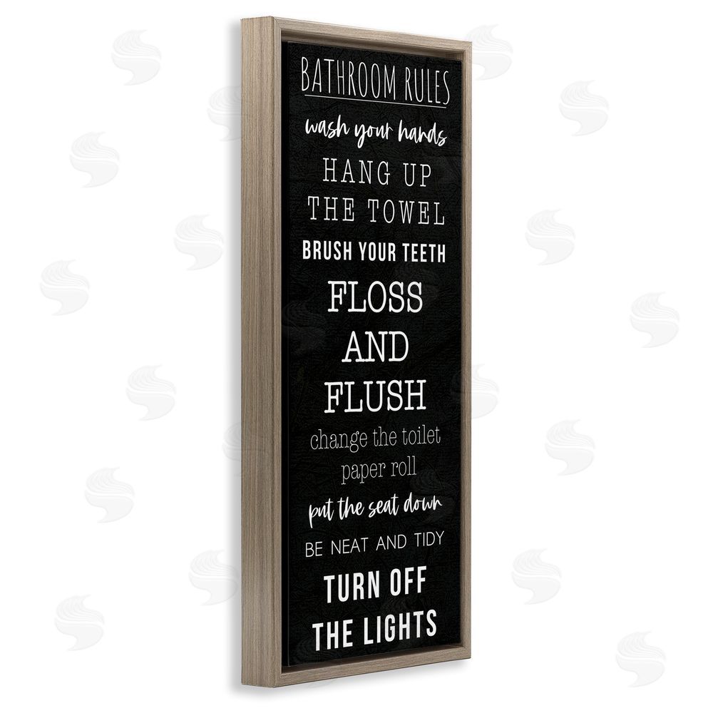 Masey St. Studios Bathroom Rules Over Black Brown Floating Frame Canvas Wall Art Print