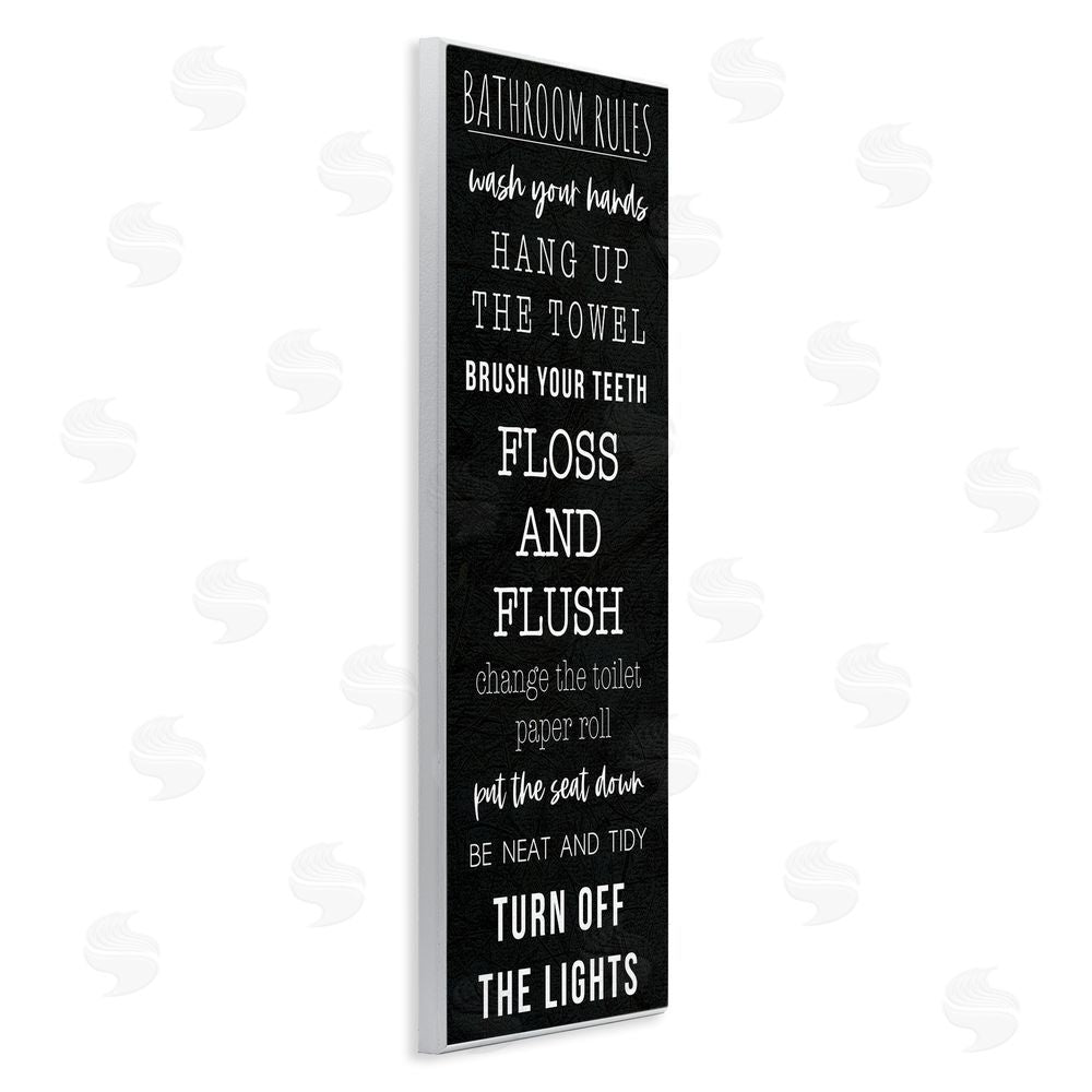 Masey St. Studios Bathroom Rules Over Black Wooden Wall Plaque Art Print