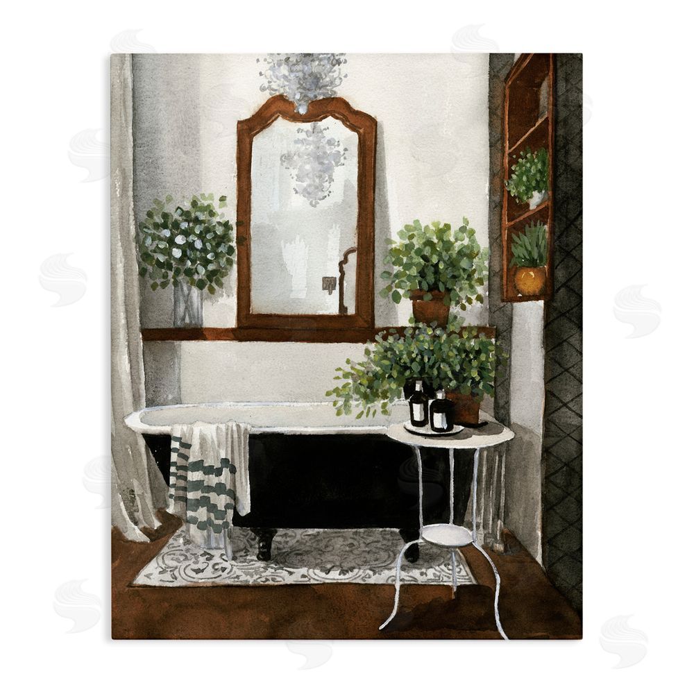 Masey St. Studios Clawfoot Tub with Lush Plants Stretched Canvas Wall Art Print