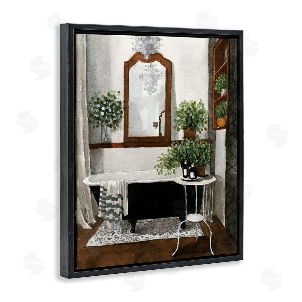 Masey St. Studios Clawfoot Tub with Lush Plants Black Floating Frame Canvas Wall Art Print