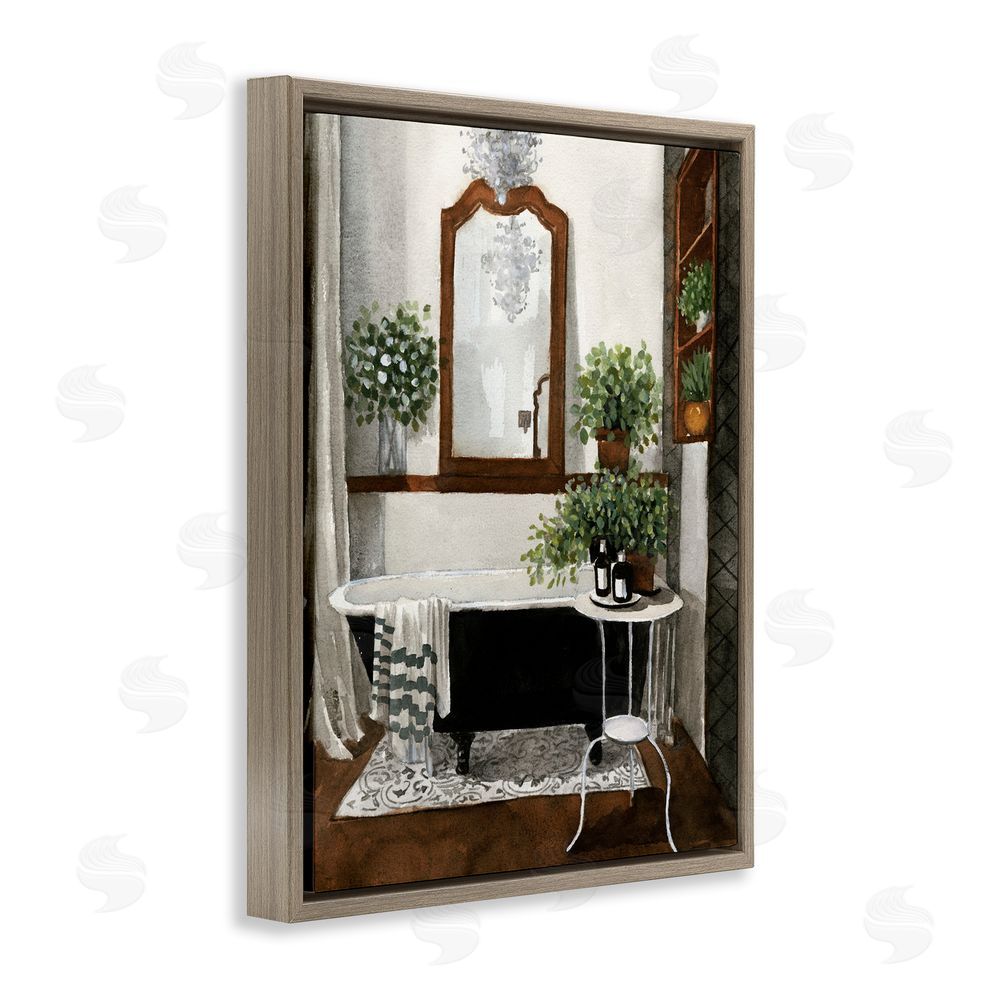 Masey St. Studios Clawfoot Tub with Lush Plants Brown Floating Frame Canvas Wall Art Print