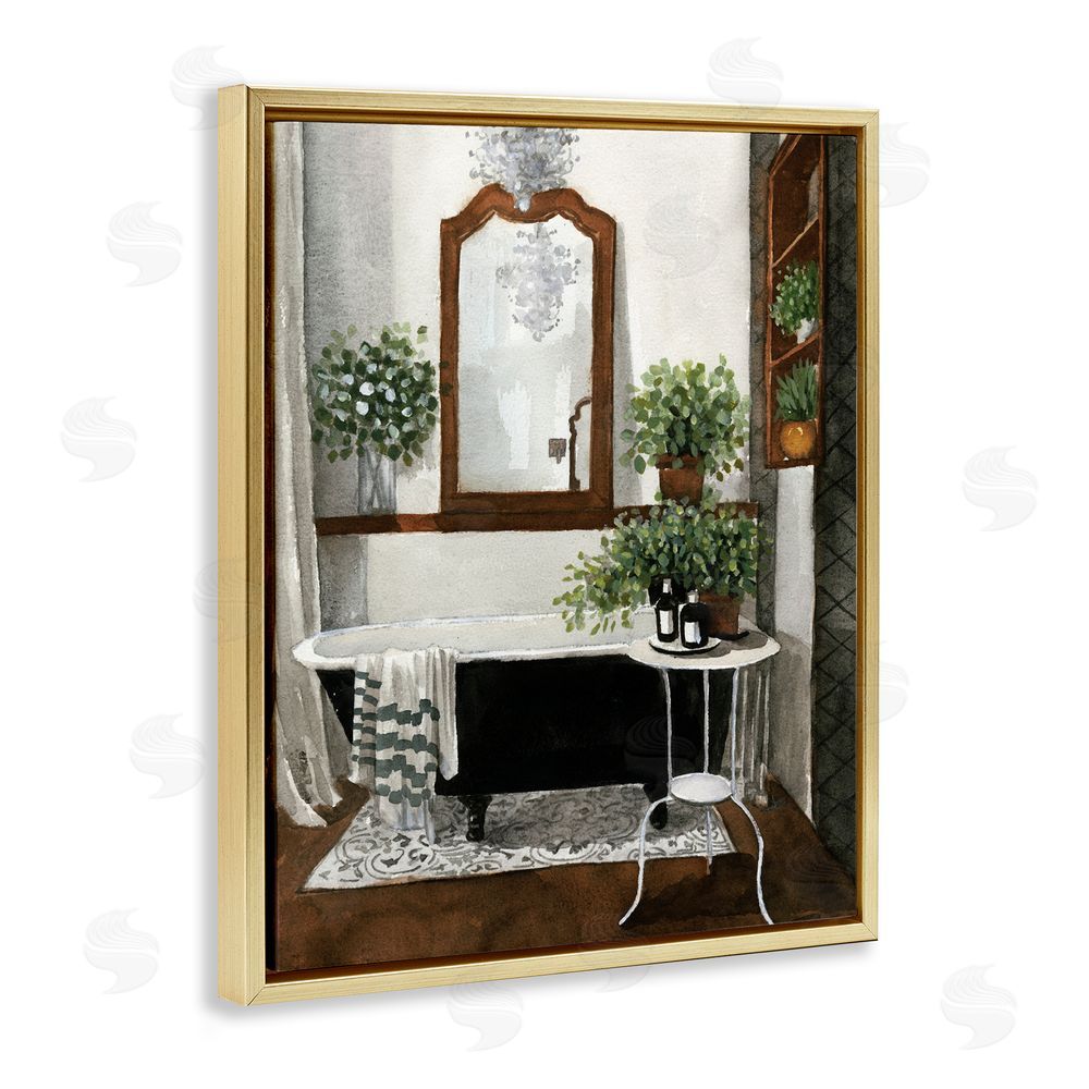 Masey St. Studios Clawfoot Tub with Lush Plants Gold Floating Frame Canvas Wall Art Print