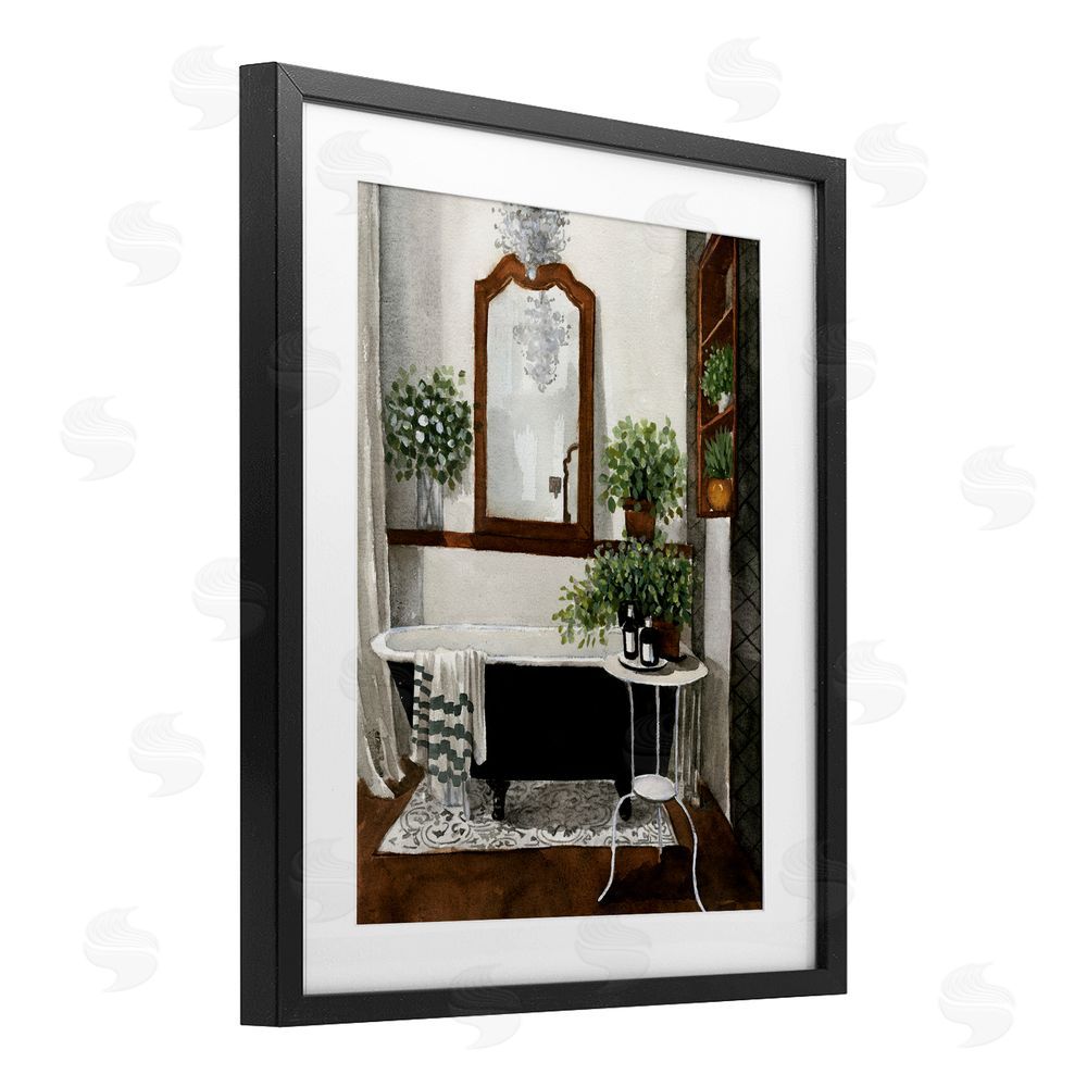 Masey St. Studios Clawfoot Tub with Lush Plants Black Framed Print Under Glass Wall Art