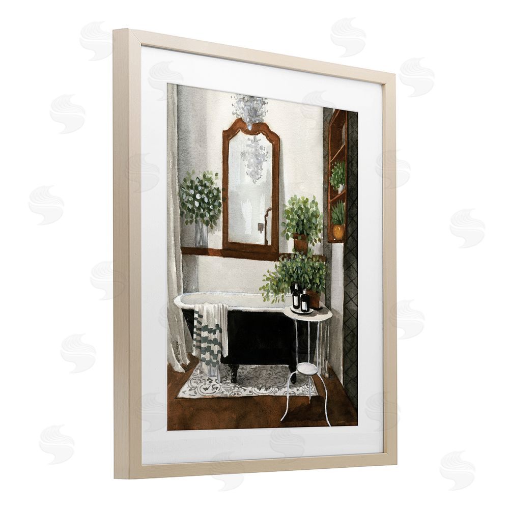 Masey St. Studios Clawfoot Tub with Lush Plants Brown Framed Print Under Glass Wall Art