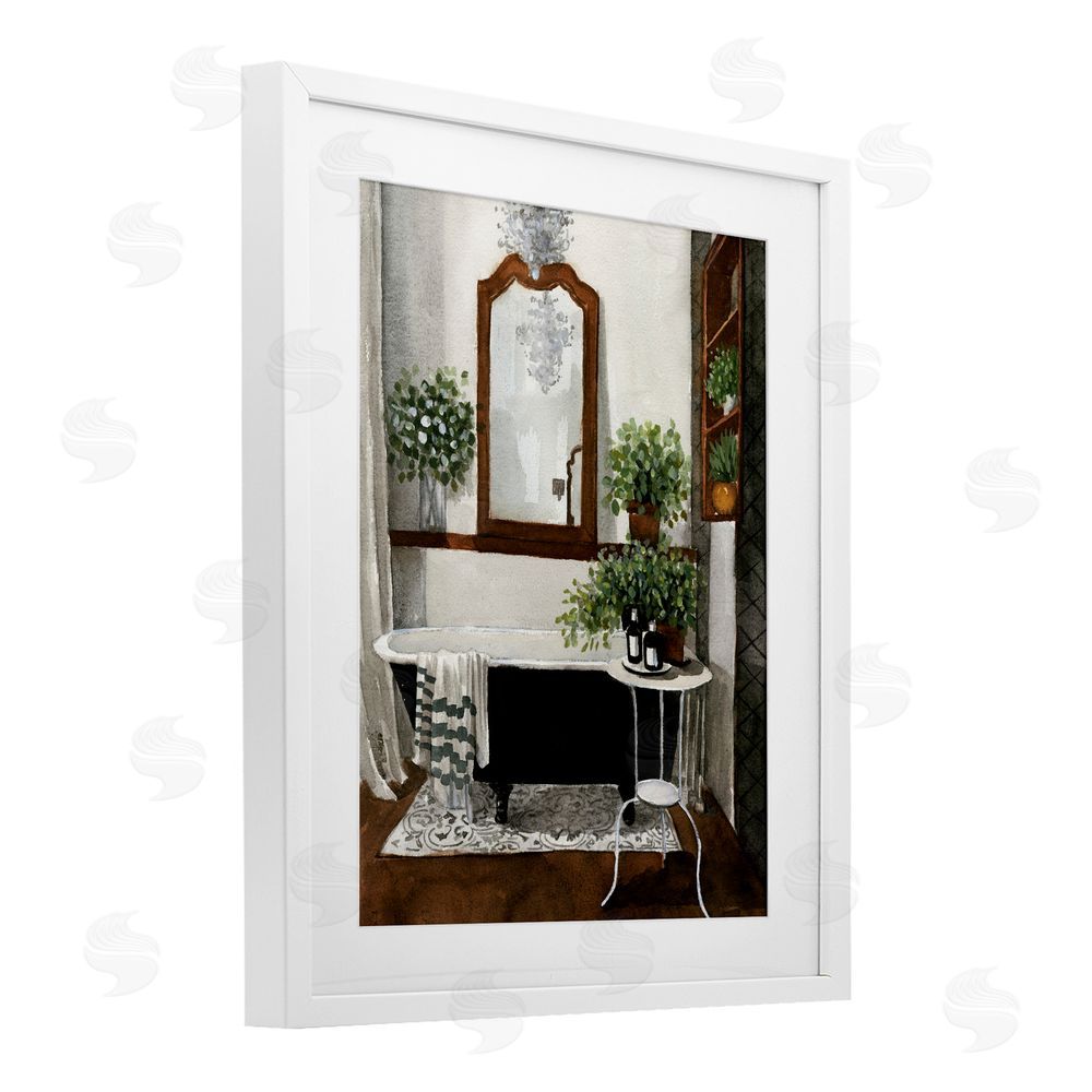 Masey St. Studios Clawfoot Tub with Lush Plants White Framed Print Under Glass Wall Art