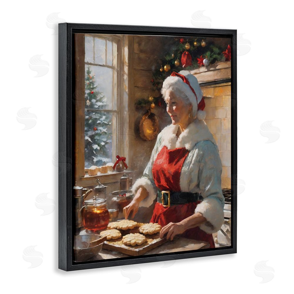 Jo Moulton Mrs. Claus Baking Cookies Black Floating Frame Canvas Wall Art Print