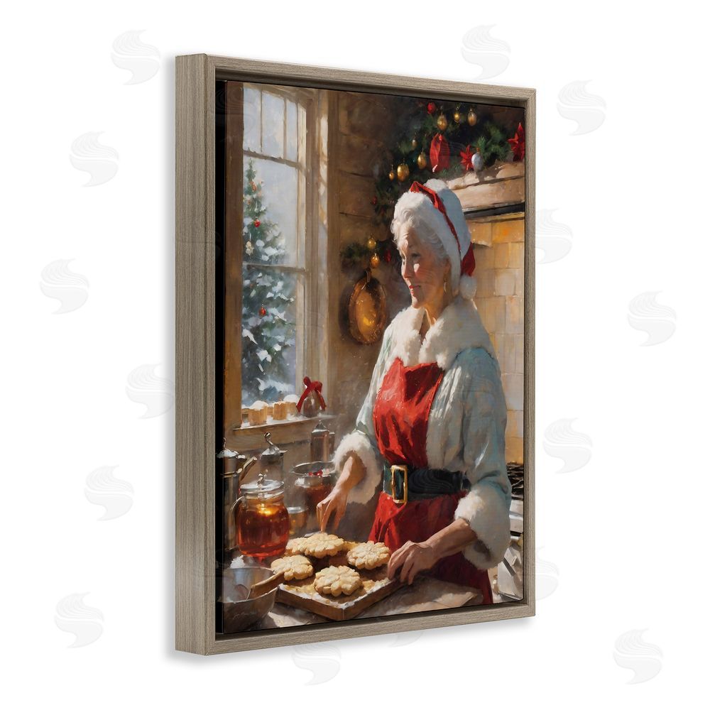 Jo Moulton Mrs. Claus Baking Cookies Brown Floating Frame Canvas Wall Art Print