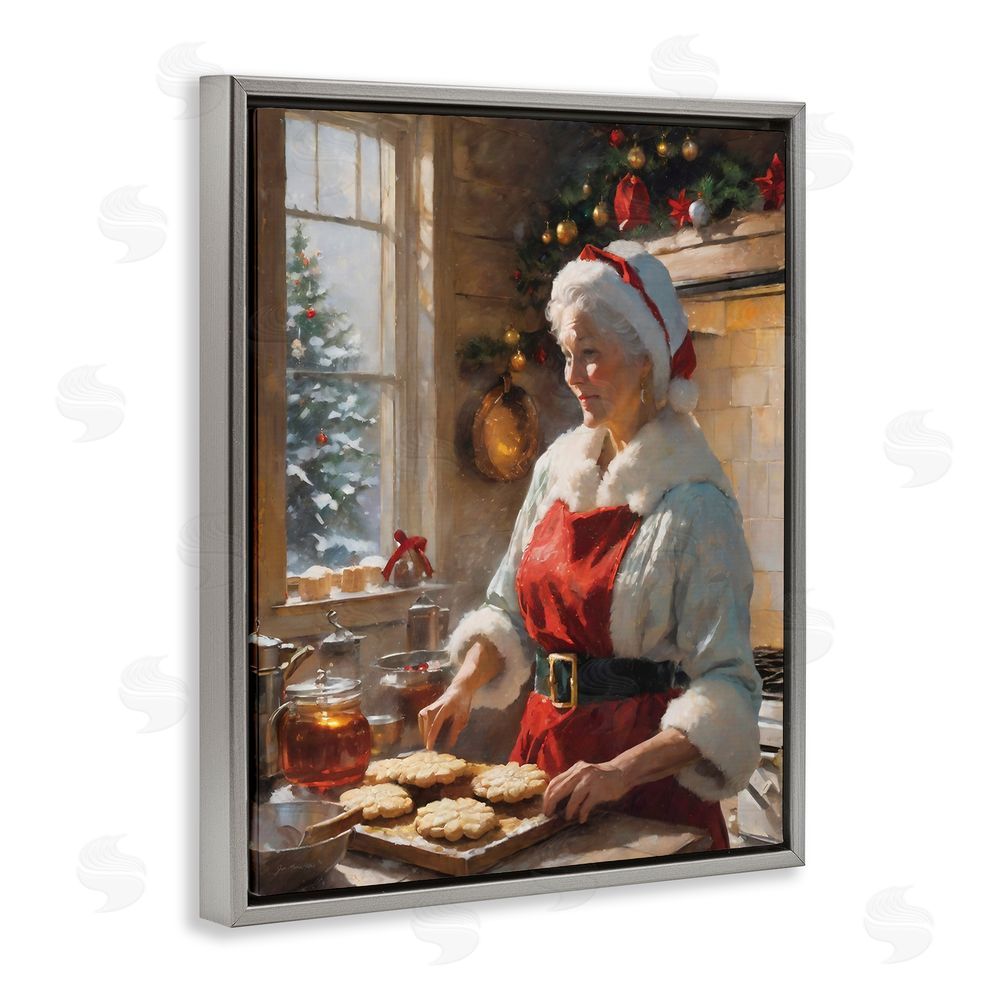 Jo Moulton Mrs. Claus Baking Cookies Gray Floating Frame Canvas Wall Art Print