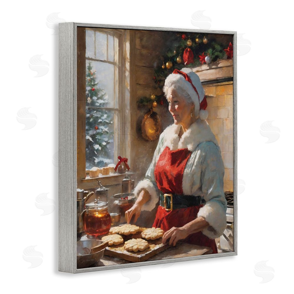 Jo Moulton Mrs. Claus Baking Cookies Gray Framed Giclee Wall Art Print