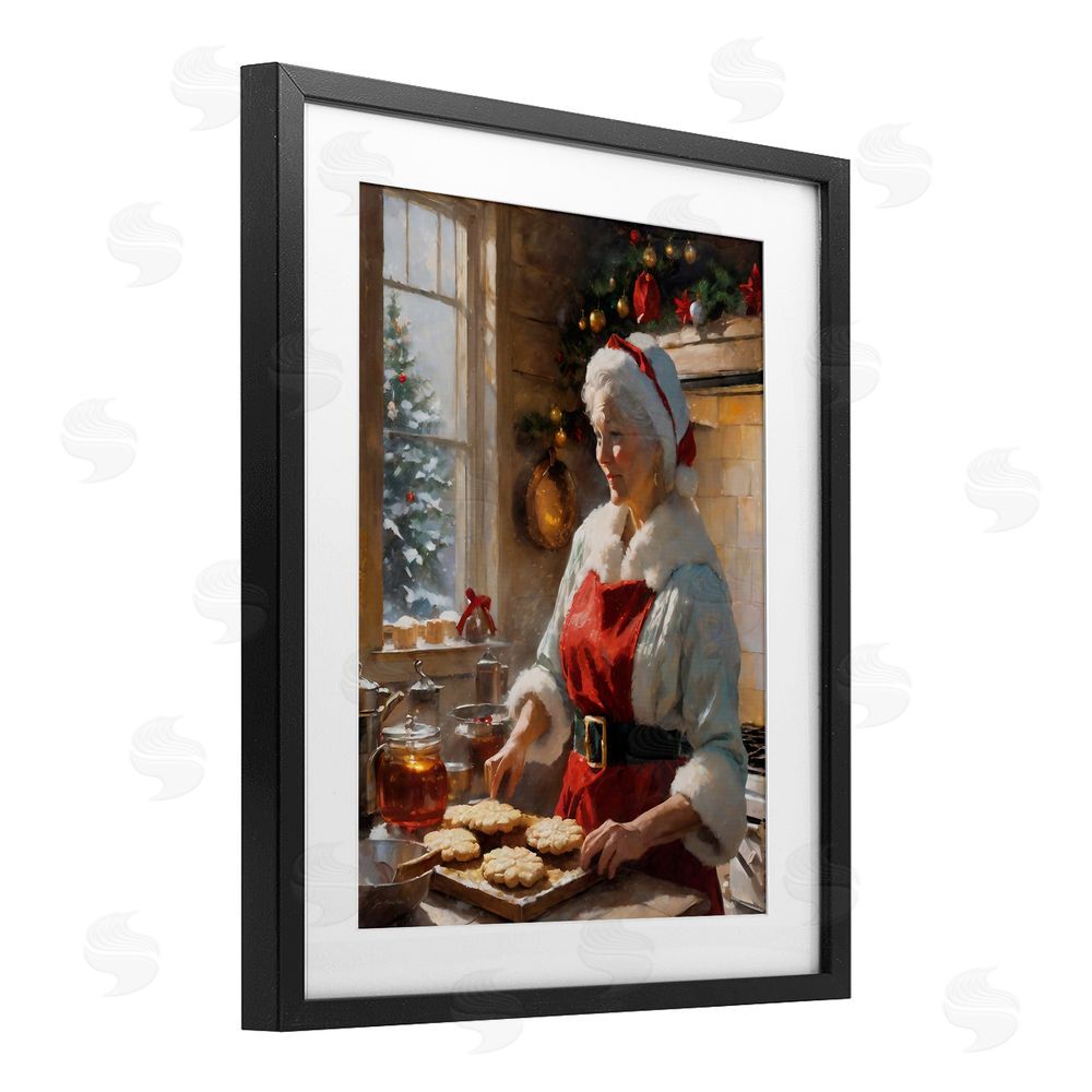 Jo Moulton Mrs. Claus Baking Cookies Black Framed Print Under Glass with White Mat Wall Art